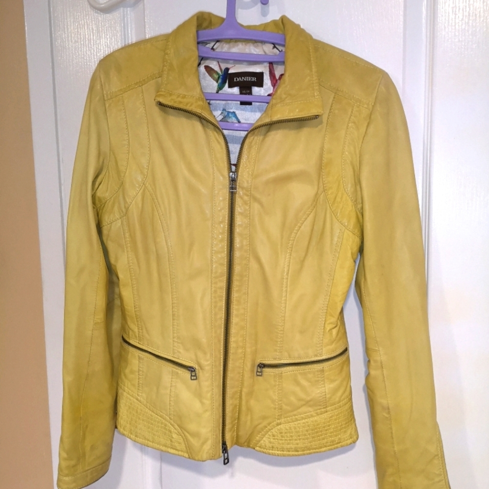 Danier yellow leather biker jacket